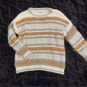 Goodnight Macaroon Fuzzy and Sparkle Striped Sweater Women’s Size Medium